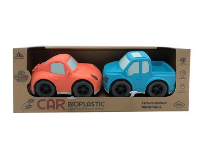 灯光声音-麦秆料2只装滑行卡通车（保时捷跑车+皮卡汽车） - OBL933115