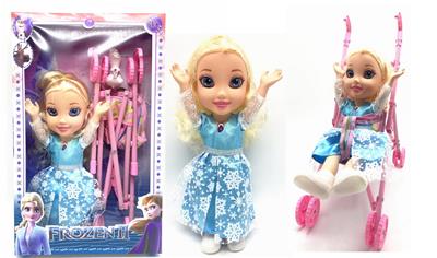 第4代3D真眼珠主题曲带灯光音乐14寸实身冰雪公仔带手动大推车。搪胶雪宝宝 - OBL936216