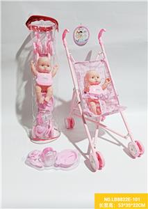 铁制推车配10寸全身搪胶娃娃过家家套装 - OBL938433