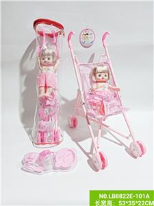 铁制推车配11寸活眼全身搪胶娃娃过家家套装 - OBL938434