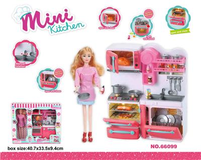 炉具+洗菜盆
+芭比娃娃(灯
光音乐，包2粒
AAA) - OBL940877