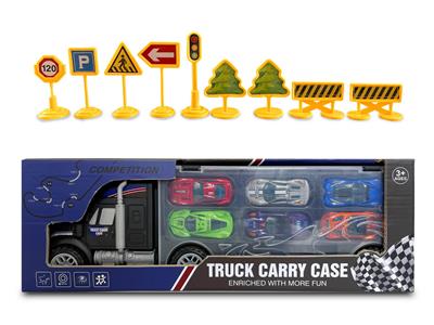 手提式惯性货柜车带合金赛车6只（带路标） - OBL947377