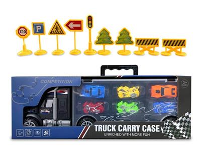 手提式惯性货柜车带摩托4只+小赛车2只（带路标） - OBL947380