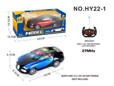 1:20四通带3D灯光布加迪遥控车（不包电）红、蓝2色混装 - OBL954656