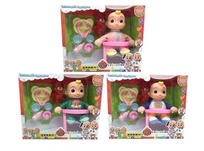 第3代10寸搪胶头棉身cocomelon超级宝贝带4首不同主题音乐和圣诞音乐3款毛绒圣诞COCO不同主题人物混装塞棉小熊米奇家具 - OBL958094