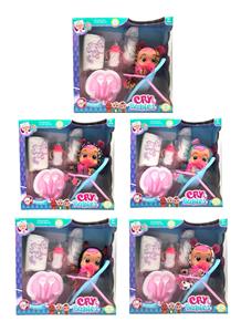 10寸搪胶哭泣娃娃会喝水真流眼泪带四声音乐DAD .Mother.Angry.Cry带婴儿餐具诊器套装尿不湿婴儿椅5款混装 - OBL960186