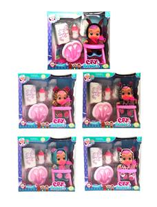 10寸搪胶哭泣娃娃会喝水真流眼泪带四声音乐DAD .Mother.Angry.Cry带奶嘴婴儿餐具器套装尿不湿婴儿餐桌5款混装 - OBL960188