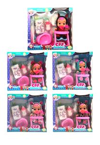 10寸搪胶哭泣娃娃会喝水真流眼泪带四声音乐DAD .Mother.Angry.Cry带奶嘴婴儿用品套装尿不湿婴儿餐桌5款混装 - OBL960191