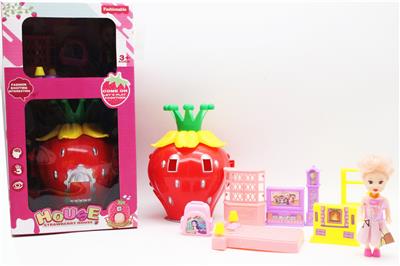 3寸公仔和草莓屋+家具套装 - OBL960437