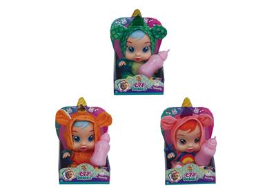 14寸全身搪胶身体独角兽哭泣娃娃带奶瓶奶嘴带4声音乐器喝水流眼泪功能3款混装 - OBL960817