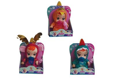 10寸独角兽哭泣娃娃空身身体带4声音乐器喝水流眼泪功能带奶瓶奶嘴3款混装 - OBL960819