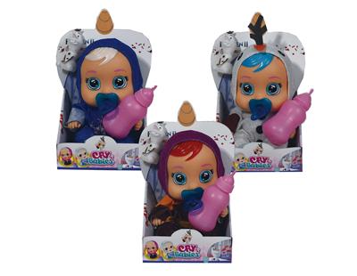 14寸冰雪公主全身搪胶哭泣娃娃带雪宝奶瓶带4声音乐器喝水流眼泪功能3款混装 - OBL960823