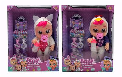 18寸搪胶KT猫、叮当猫哭泣娃娃带四声音乐cry Babies-Tutti Fritti带流眼泪功能，带吸水奶瓶，带奶嘴，带杯子吸塑配件 2款毛绒布料版哭泣娃娃混装 - OBL964670