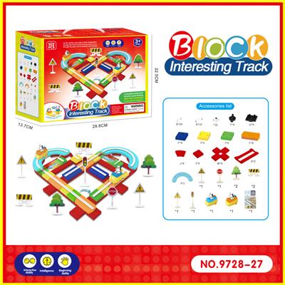 电动卡通积木轨道-桃心跑道配蓝色/橙色飞船（102PCS)不包电 - OBL967846