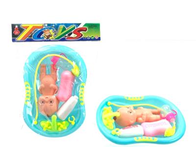 23CM小浴缸配吹瓶小孩+洗浴露+奶瓶+香皂 - OBL972576