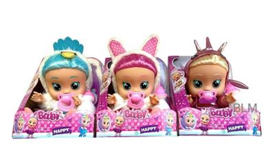 14寸Cry baby全身搪胶带头发新哭泣娃娃带奶嘴奶瓶会喝水流眼泪带音乐带展示盒（3款混） - OBL972760