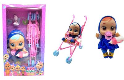 14寸搪胶哭泣娃娃会喝水真流眼泪带四声音乐DAD .Mother.Angry.Cry钻石冰雪姐款带大号手推车带单奶瓶奶嘴水盆尿不湿 - OBL977209