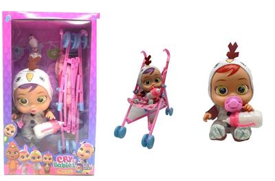 14寸搪胶哭泣娃娃会喝水真流眼泪带四声音乐DAD .Mother.Angry.Cry独角兽雪宝款带大号手推车带单奶瓶奶嘴水盆尿不湿 - OBL977210