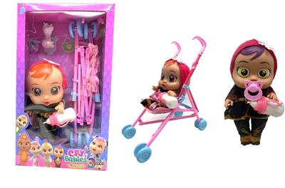 14寸搪胶哭泣娃娃会喝水真流眼泪带四声音乐DAD .Mother.Angry.Cry秋叶冰雪妹虎款带大号手推车带单奶瓶奶嘴水盆尿不湿 - OBL977213