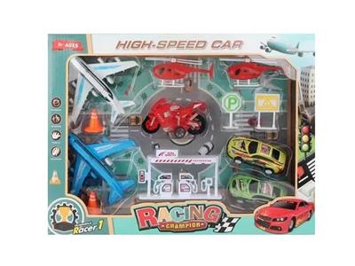 回力飞机回力摩托车回力铁皮车路标油站直升机套装 - OBL999537