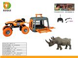 OBL10007111 - 森林猎手系列之中攀爬遥控车拖带犀牛，车身包电，遥控器不包电，2xAA