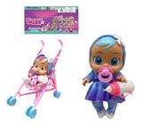 OBL10030030 - 14寸搪胶哭泣娃娃带四声音乐cry Babies-Tutti Fritti带流眼泪功能，带吸水奶瓶，带奶嘴  带大号推车