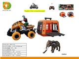 OBL10041680 - 森林猎手之1:43遥控沙滩摩托车拖带笼子捕猎大象，可滑行，不包电，车身和遥控器各自2xAA