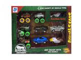 OBL10044635 - 8款/盒4只回力动物车(彩色轮）&4只滑行动物配1只滑行合金方程车