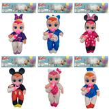 OBL10068699 - 12寸Cry Baby 全身搪胶哭泣娃娃喷油头米奇米妮动画服装会喝水流眼泪有音乐袋装（6款混装）