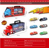 OBL10069904 - 手提礼盒货柜滑行拖头车载4只回力汽车总动员（铁皮）