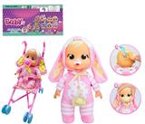 OBL10101645 - 1比1 12寸搪胶头搪胶手毛绒棉身体带真实流眼泪。袋鼠睡衣哭泣娃娃带四声音乐cry Babies-Tutti Fritti带流眼泪功能，带奶嘴,带大号推车