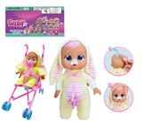 OBL10101646 - 1比1 12寸搪胶头搪胶手毛绒棉身体带真实流眼泪。袋鼠睡衣哭泣娃娃带四声音乐cry Babies-Tutti Fritti带流眼泪功能，带奶嘴,带大号推车