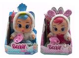 OBL10102974 - 10寸搪胶带四声音乐cry Babies-Tutti Fritti带流眼泪功能，带吸水奶瓶，带奶嘴  。毛绒。衣服2件套2款混装