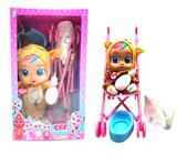 OBL10116640 - 14寸搪胶哭泣娃娃会喝水真流眼泪带四声音乐DAD .Mother.Angry.Cry驯鹿款带大号手推车带单奶瓶奶嘴水盆尿不湿