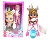 OBL10116645 - 14寸搪胶哭泣娃娃会喝水真流眼泪带四声音乐DAD .Mother.Angry.Cry独角虎款带大号手推车带单奶瓶奶嘴水盆尿不湿