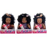 OBL10146092 - 12寸全身搪胶非洲黑妹娃娃带发带奶瓶有音乐3款服装3款表情展示盒包装