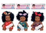 OBL10146095 - 12寸全身搪胶非洲黑妹娃娃带发带奶瓶有音乐3款服装3款表情PVC卡头袋装