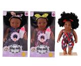 OBL10146117 - 30CM全身搪胶非洲黑妹娃娃带发带奶瓶有音乐3款服装3款表情开窗盒包装