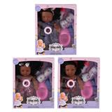 OBL10146118 - 30CM全身搪胶非洲黑妹娃娃带发带奶瓶尿不湿便盆有音乐3款服装3款表情开窗盒包装