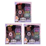 OBL10146119 - 30CM全身搪胶非洲黑妹娃娃带发带餐具餐巾纸配件有音乐3款服装3款表情开窗盒包装