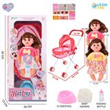 OBL10155294 - 14寸16声女娃喝水撒尿，配奶瓶，尿盆，尿片，铁制推车（衣服两款混装）