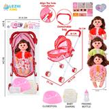 OBL10155355 - 14寸16声女娃喝水撒尿，配奶瓶，尿盆，尿片，铁制推车（衣服三款混装）