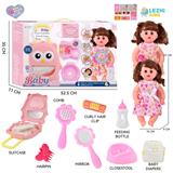 OBL10155457 - 14寸16声女娃喝水撒尿，配奶瓶，尿盆，尿片，梳子夹子，手提箱（衣服两款混装）