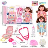 OBL10155504 - 14寸16声女娃喝水撒尿，配奶瓶，尿盆，尿片，听筒，手提箱（衣服两款混装）