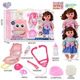 OBL10155507 - 14寸16声女娃喝水撒尿，配奶瓶，尿盆，尿片，听筒，手提箱（衣服两款混装）