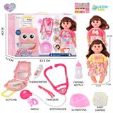 OBL10155518 - 14寸16声女娃喝水撒尿，配奶瓶，尿盆，尿片，听筒，手提箱（衣服两款混装）