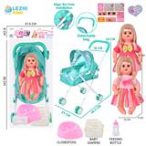 OBL10159175 - 14寸16声女娃喝水撒尿，配奶瓶，尿盆，尿片，铁制推车（衣服两款混装）