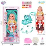 OBL10159231 - 14寸16声女娃喝水撒尿，配奶瓶，尿盆，尿片，铁制推车（衣服两款混装）