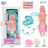 OBL10159239 - 14寸16声女娃喝水撒尿，配奶瓶，尿盆，尿片，铁制推车（衣服两款混装）