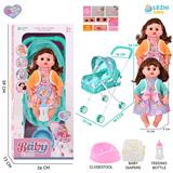 OBL10159247 - 14寸16声女娃喝水撒尿，配奶瓶，尿盆，尿片，铁制推车（衣服两款混装）